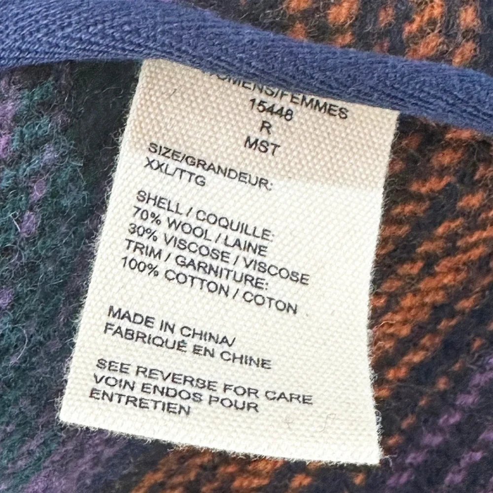 WOOLRICH Wool‎ Blend Full Zip Striped Blanket Coat • XXL • purple green orange